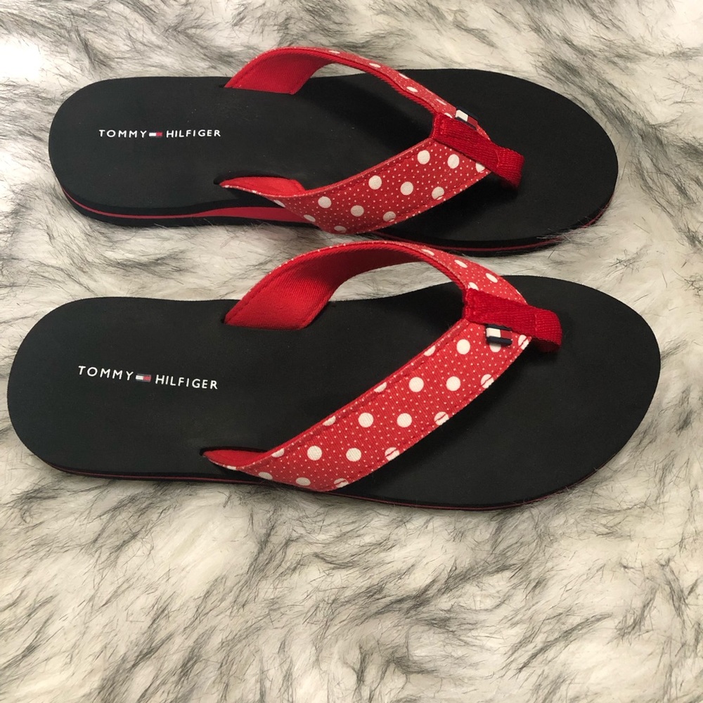 Tommy Hilfiger Red Polka Dot Flip Flops Size 7